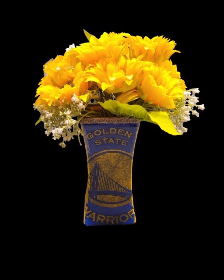 Yellow and Blue Painted Glass Vase